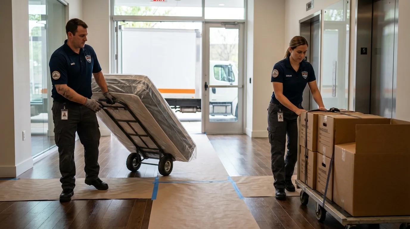 Professional apartment movers loading elevator in Hazel Park, MI