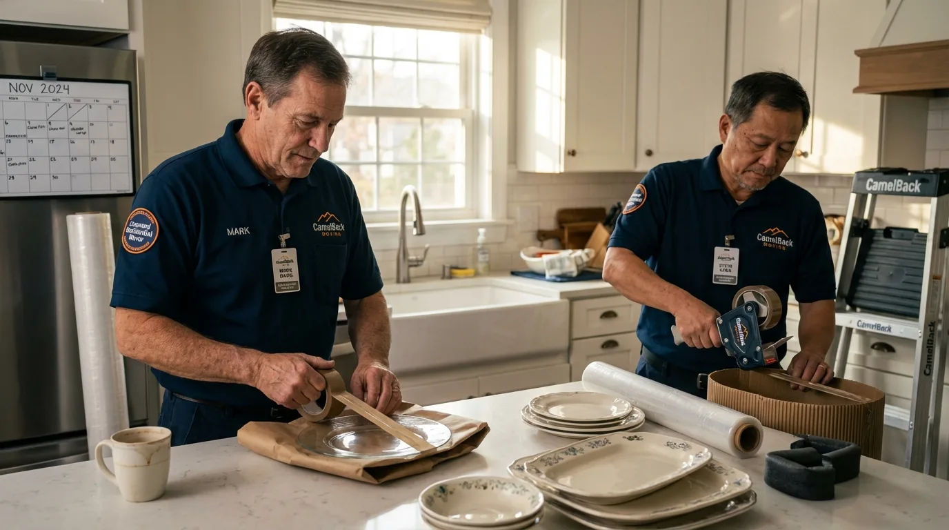 Professional crew packing kitchen dishware in Hazel Park, MI
